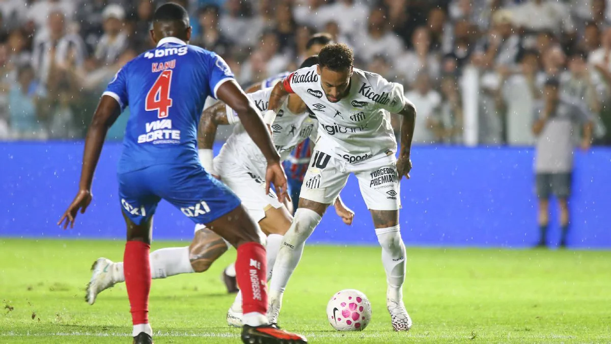 Neymar é expulso por Lei Vini Jr. e se descontrola em Santos x Bahia; veja